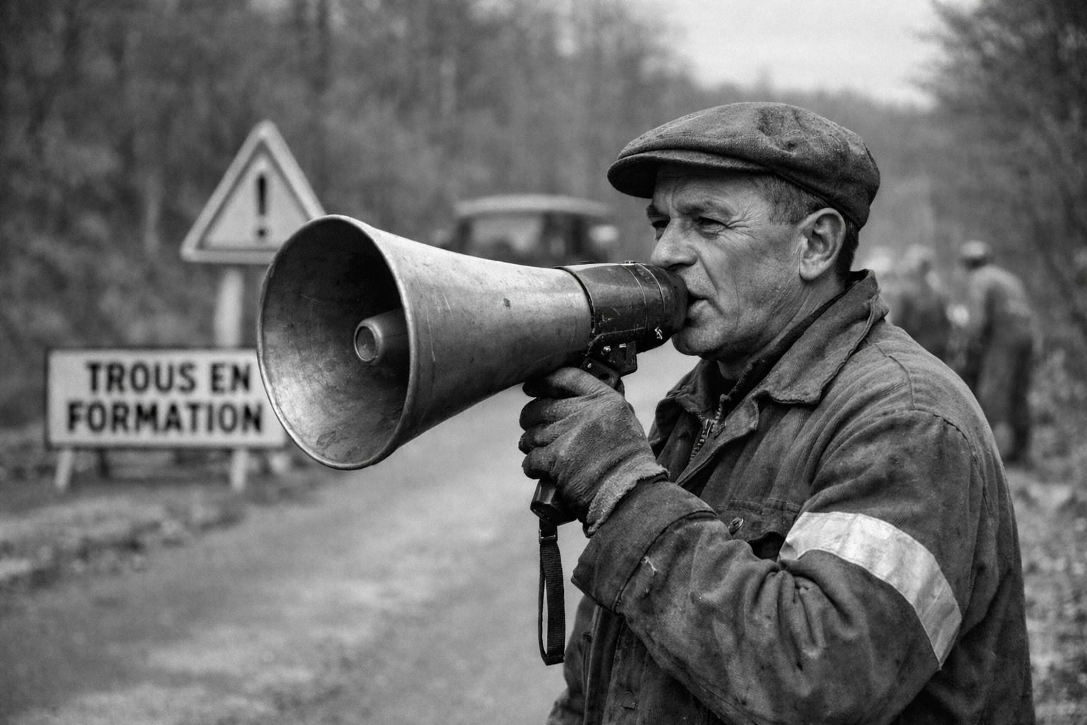 Lanceur d'alerte - cantonnier qui annonce les prochaines formations avec un mégaphone